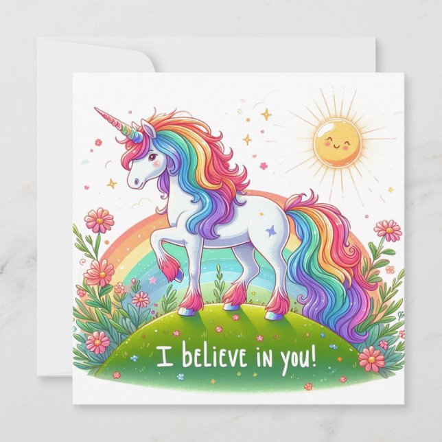 Cartes Pour Fêtes Annuelles Je crois en toi licorne (Devant)