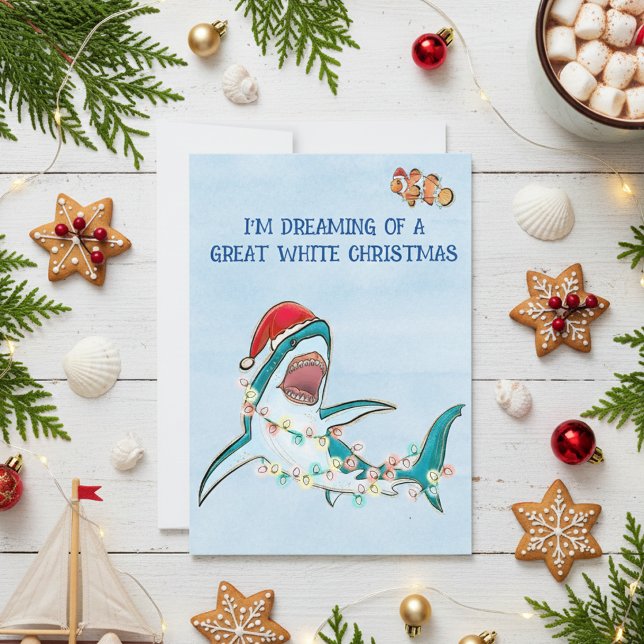 Cartes Pour Fêtes Annuelles Je rêve d'un grand requin blanc de Noël (Créateur téléchargé)