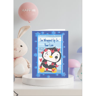 CARTES POUR FÊTES ANNUELLES JE SUIS ENVELOPPÉ DANS TON AMOUR PETIT PINGOUIN MI