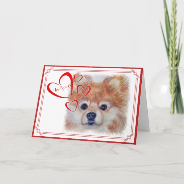 CARTES POUR FÊTES ANNUELLES JE SUIS VOTRE VALENTINE CUTE GOLDEN POMERANIAN (Devant)