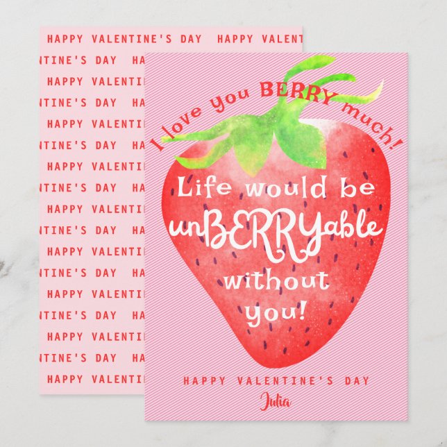 Cartes Pour Fêtes Annuelles Je t'aime beaucoup Fraise Douce Saint-Valentin (Devant / Derrière)