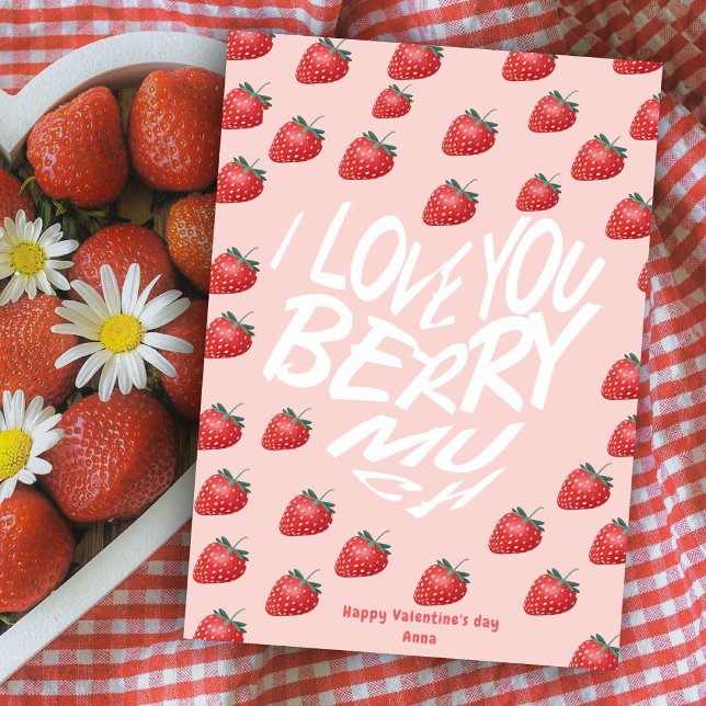 Cartes Pour Fêtes Annuelles Je t'aime beaucoup Fraise rouge Saint-Valentin (Créateur téléchargé)