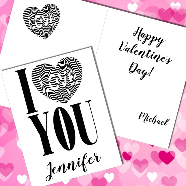 Cartes Pour Fêtes Annuelles Je t'aime coeur rayé noir et blanc (Créateur téléchargé)