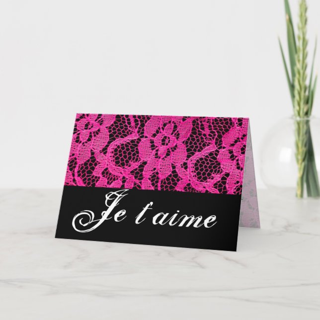 Cartes Pour Fêtes Annuelles Je t'aime Dentelle noire/rose chaude (Devant)