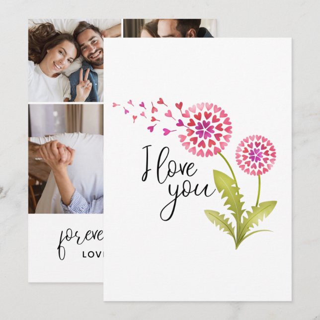 Cartes Pour Fêtes Annuelles Je t'aime Jour des Valentines Florales (Devant / Derrière)