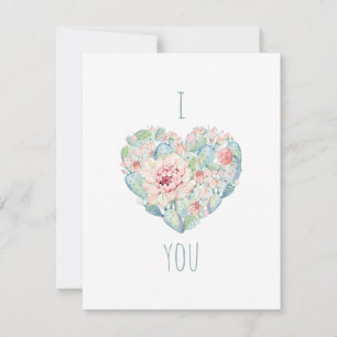 Cartes Pour Fêtes Annuelles Je t'aime. Saint Valentin. Aquarelle succulente