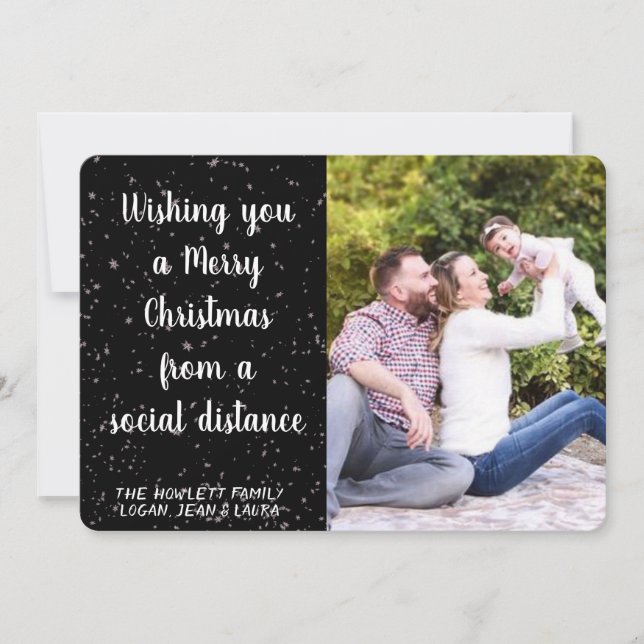 Cartes Pour Fêtes Annuelles Je vous souhaite Joyeux Noël Social Distance Photo (Devant)
