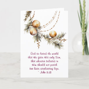 Cartes Pour Fêtes Annuelles Jean 3:16 Bible Verse Christian Gold Noël