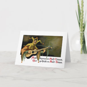 Cartes Pour Fêtes Annuelles Jester Jouer de la guitare Jour de l'An Vintage