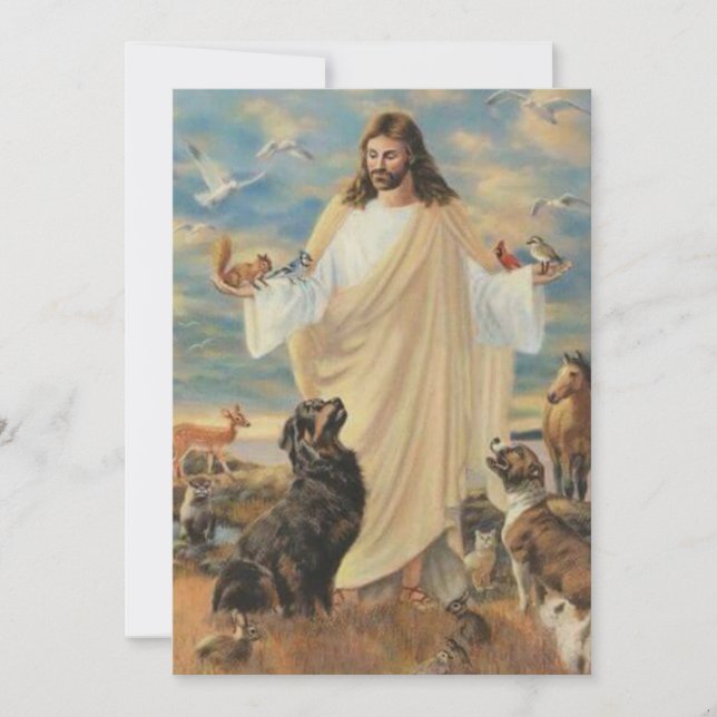Cartes Pour Fêtes Annuelles Jésus Avec Les Animaux (Devant)