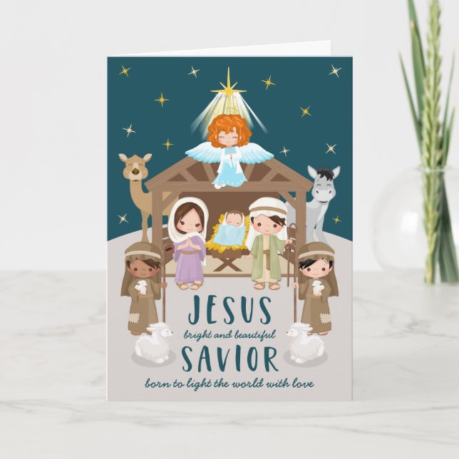 Cartes Pour Fêtes Annuelles Jésus bébé de la Nativité mignon Noël | Beige (Devant)