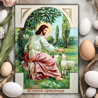 Cartes Pour Fêtes Annuelles Jésus Nourrir Les Agneaux Personnalisé Pâques Chré