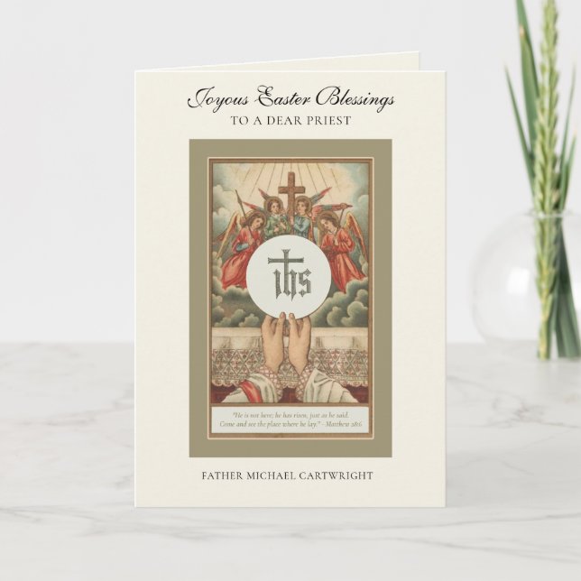 Cartes Pour Fêtes Annuelles Jésus Prêtre de Résurrection de Pâques tenant l'hô (Devant)