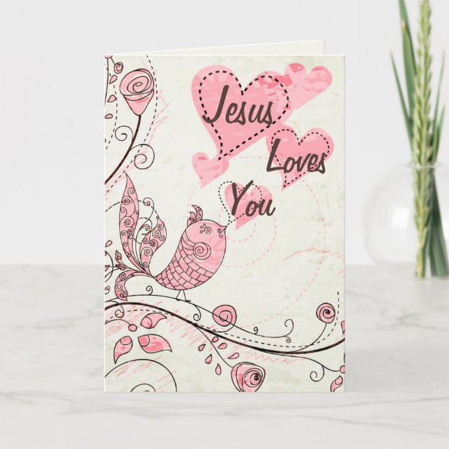 Cartes Pour Fêtes Annuelles Jésus t'aime mignon Oiseau Saint-Valentin (Devant)