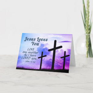 Cartes Pour Fêtes Annuelles Jésus Vous Aime Jean 13:34 Trois Croix Pâques