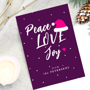 Cartes Pour Fêtes Annuelles Jeu d'amour de paix de Noël moderne violet