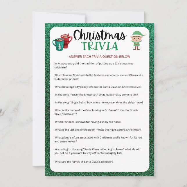 Cartes Pour Fêtes Annuelles Jeu de Noël imprimable | Christmas Trivia Game (Devant)