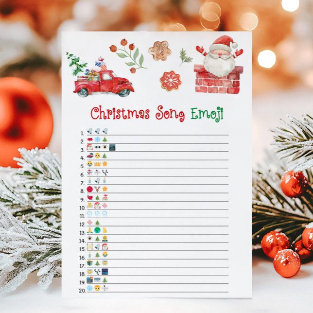 Cartes Pour Fêtes Annuelles Jeu d'Emoji de Chanson de Noël de Santa (Christmas Party Game)