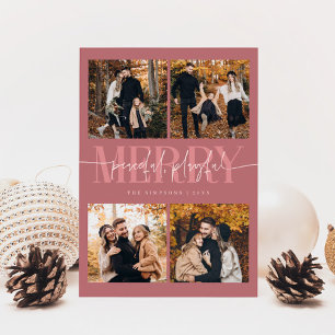 Cartes Pour Fêtes Annuelles Jeu paisible Joyeux rose Noël Multi Photo