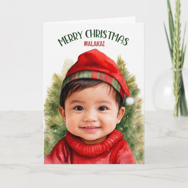 Cartes Pour Fêtes Annuelles Jeune Américain Asiatique avec nom Noël (Devant)