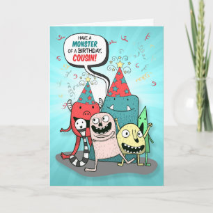 Cartes Pour Fêtes Annuelles Jeune Cousin Anniversaire Monstres Style de dessin