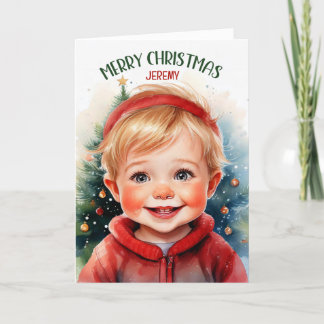 Cartes Pour Fêtes Annuelles Jeune garçon blond avec nom Noël