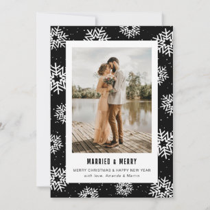 Cartes Pour Fêtes Annuelles Jeune marié flocon de neige noir moderne