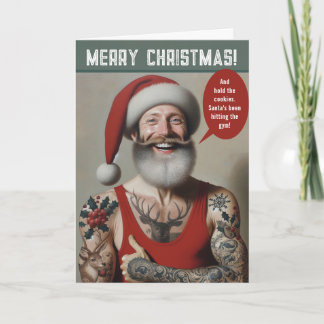 Cartes Pour Fêtes Annuelles Jeune Père Noël musclé avec des tatouages