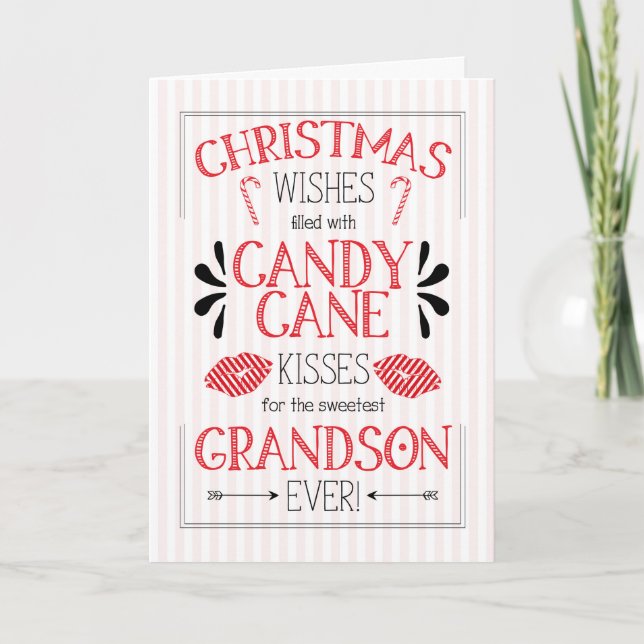 Cartes Pour Fêtes Annuelles Jeune petit Sucre de canne Baisers Noël voeux (Devant)