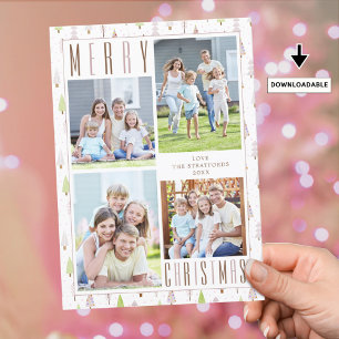 Cartes Pour Fêtes Annuelles JEUNES NOËL Modernes Photo Collage Arbres Rose
