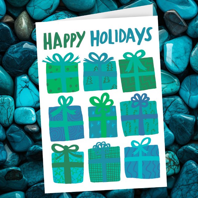 Cartes Pour Fêtes Annuelles JEUX VACANCES Cadeaux Noël PERSONNALISÉ À LA MAIN (HAPPY HOLIDAYS Gifts Green Blue Christmas CUSTOM Hand-drawn Holiday Card
)