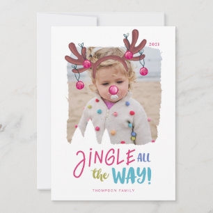 Cartes Pour Fêtes Annuelles Jingle All Way Fun Photo Reindeer Antler Bells