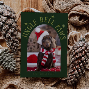 Cartes Pour Fêtes Annuelles Jingle Bell Paws Chien photo vert Noël