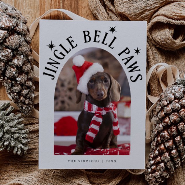 Cartes Pour Fêtes Annuelles Jingle Bell Paws Photo Chien blanc Noël (Créateur téléchargé)