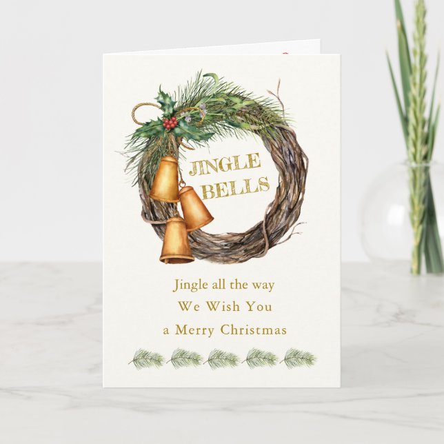 Cartes Pour Fêtes Annuelles Jingle Bells Holly Pine Christmas (Devant)