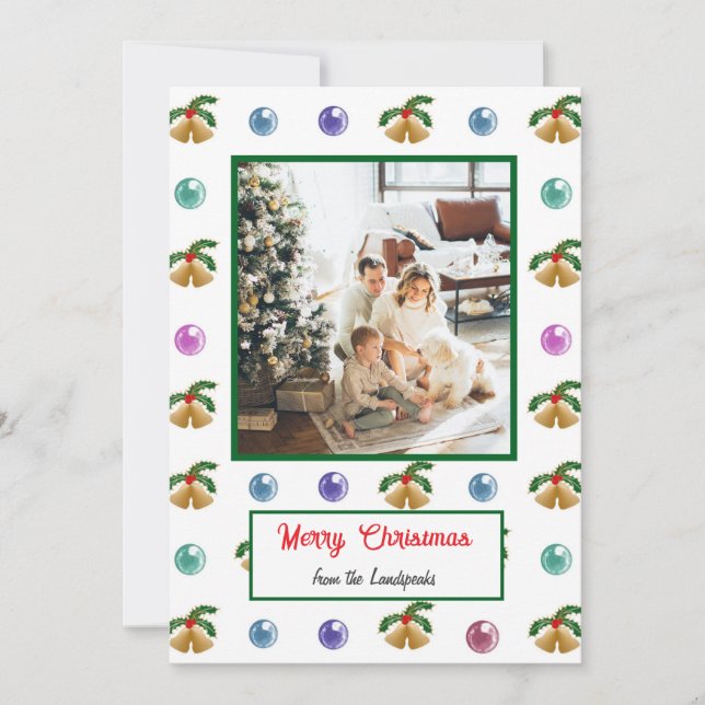 Cartes Pour Fêtes Annuelles Jingle Bells, Marbles Noël & Famille Photo (Devant)