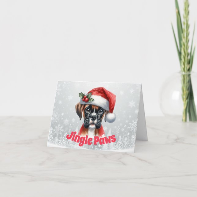 Cartes Pour Fêtes Annuelles Jingle Paws et Joie de Boxer  (Devant)