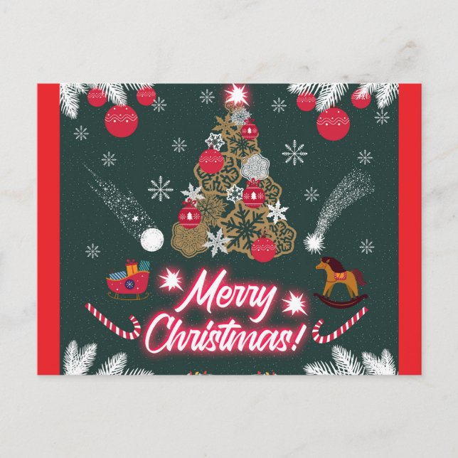 Cartes Pour Fêtes Annuelles Joie à feuillage persistant de Noël (Devant)