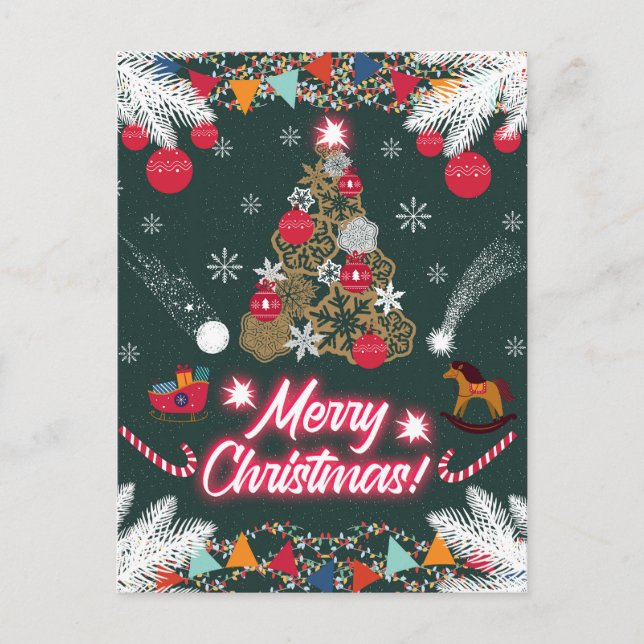 Cartes Pour Fêtes Annuelles Joie à feuillage persistant de Noël (Devant)