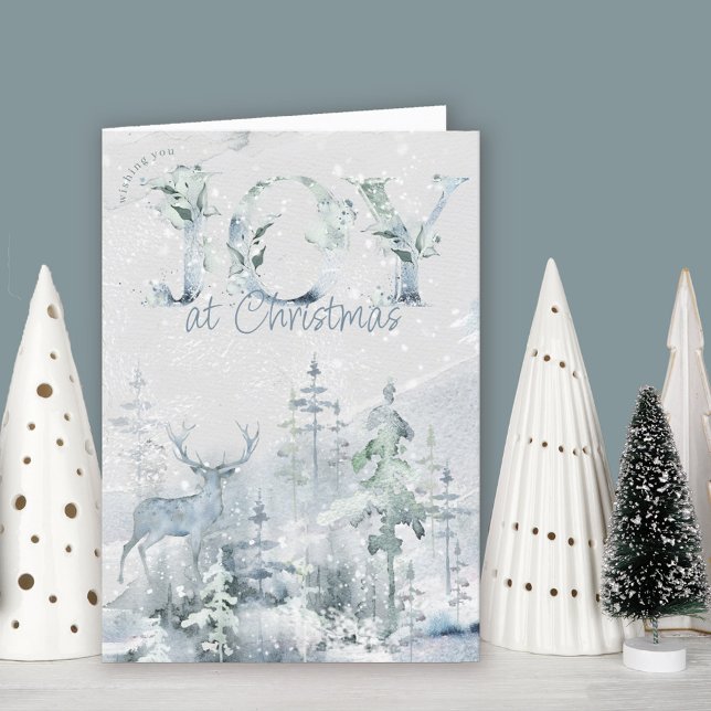 Cartes Pour Fêtes Annuelles Joie à Noël Aquarelle Bois d'hiver (Joy Christmas Card. Buy professionally printed or as printable digital download.)