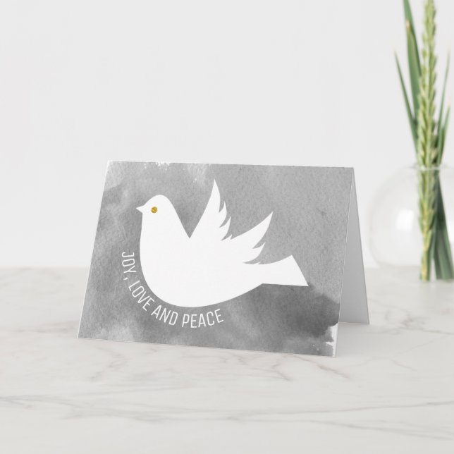 Cartes Pour Fêtes Annuelles Joie, amour et paix colombe aquarelle gris (Devant)