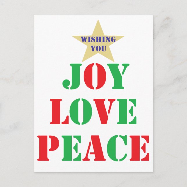 Cartes Pour Fêtes Annuelles Joie, Amour, Paix (Devant)