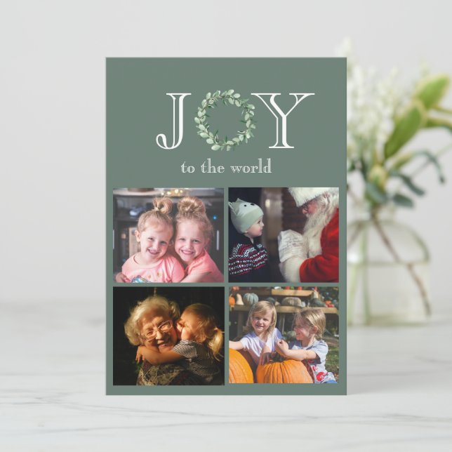 Cartes Pour Fêtes Annuelles Joie au Monde 4 Photos Personnalisés (Debout devant)