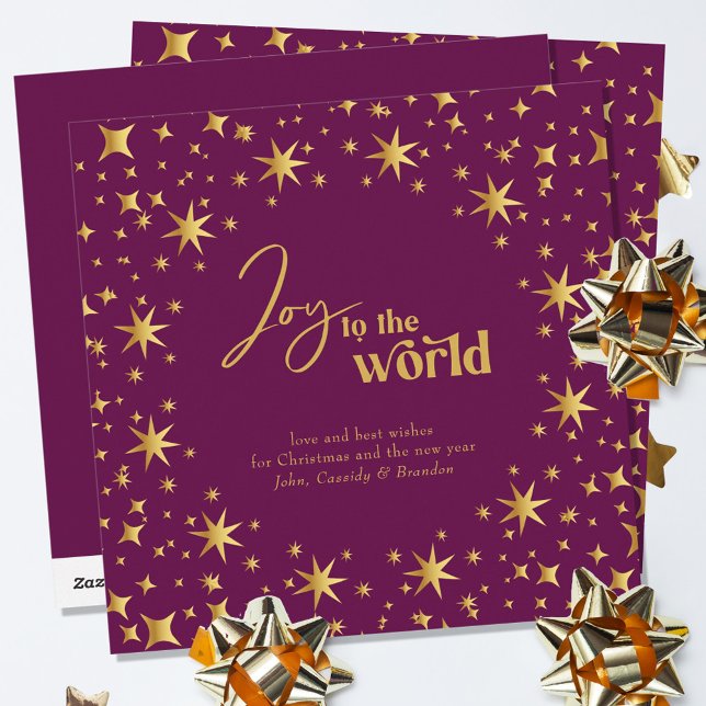 Cartes Pour Fêtes Annuelles Joie au monde Elégant Plum et Gold Stars (Créateur téléchargé)