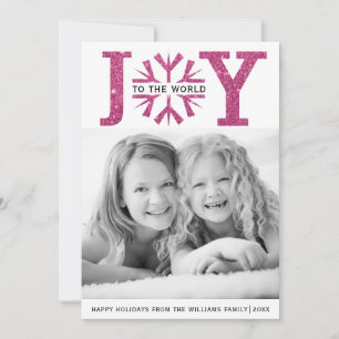 Cartes Pour Fêtes Annuelles Joie au monde fuchsia rose flocon Noël