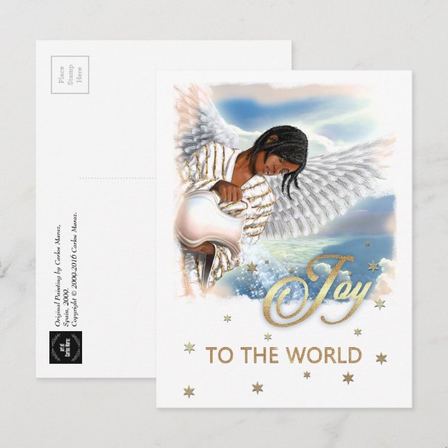 Cartes Pour Fêtes Annuelles Joie au monde. Noël de l'Ange Africain-Américain (Devant / Derrière)