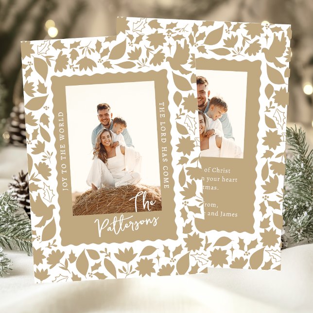 Cartes Pour Fêtes Annuelles Joie Au Monde Photo De Noël Religieux Floral (Créateur téléchargé)