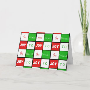 Cartes Pour Fêtes Annuelles Joie au monde Typographie Carreaux en vert et roug