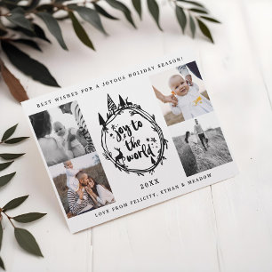Cartes Pour Fêtes Annuelles Joie Au Mot Photo multiple de l'arbre noir