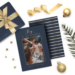 Cartes Pour Fêtes Annuelles Joie au Nouvel An Elégant Script Photo & Stripes